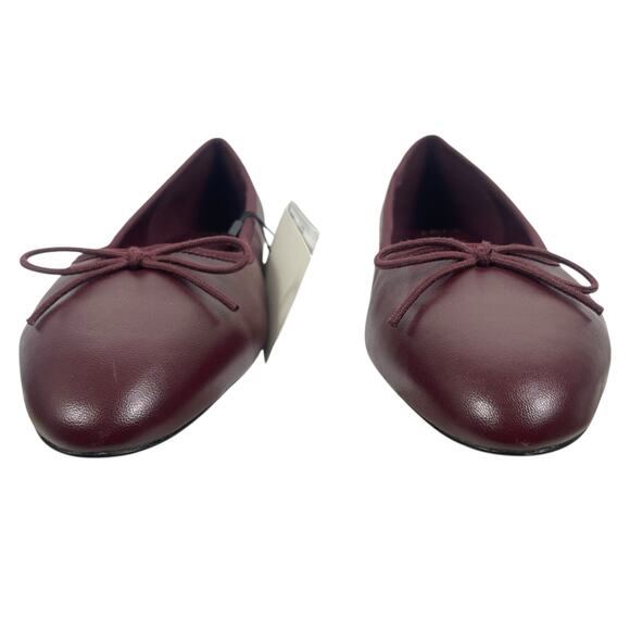 Mango MNG Bow Leather Ballet Flats Burgundy Size 39/US 8.5 - Picture 5 of 12